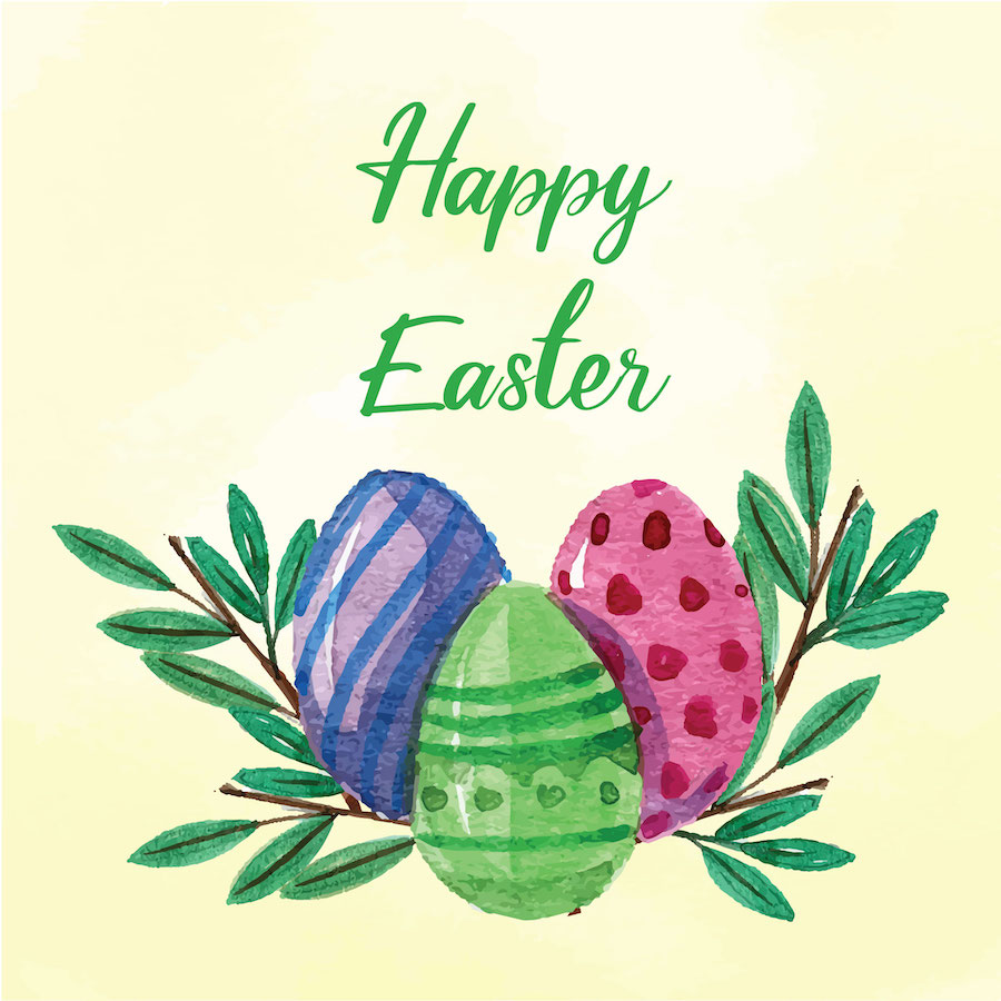 Easter Eggs and Leaves Greeting Card