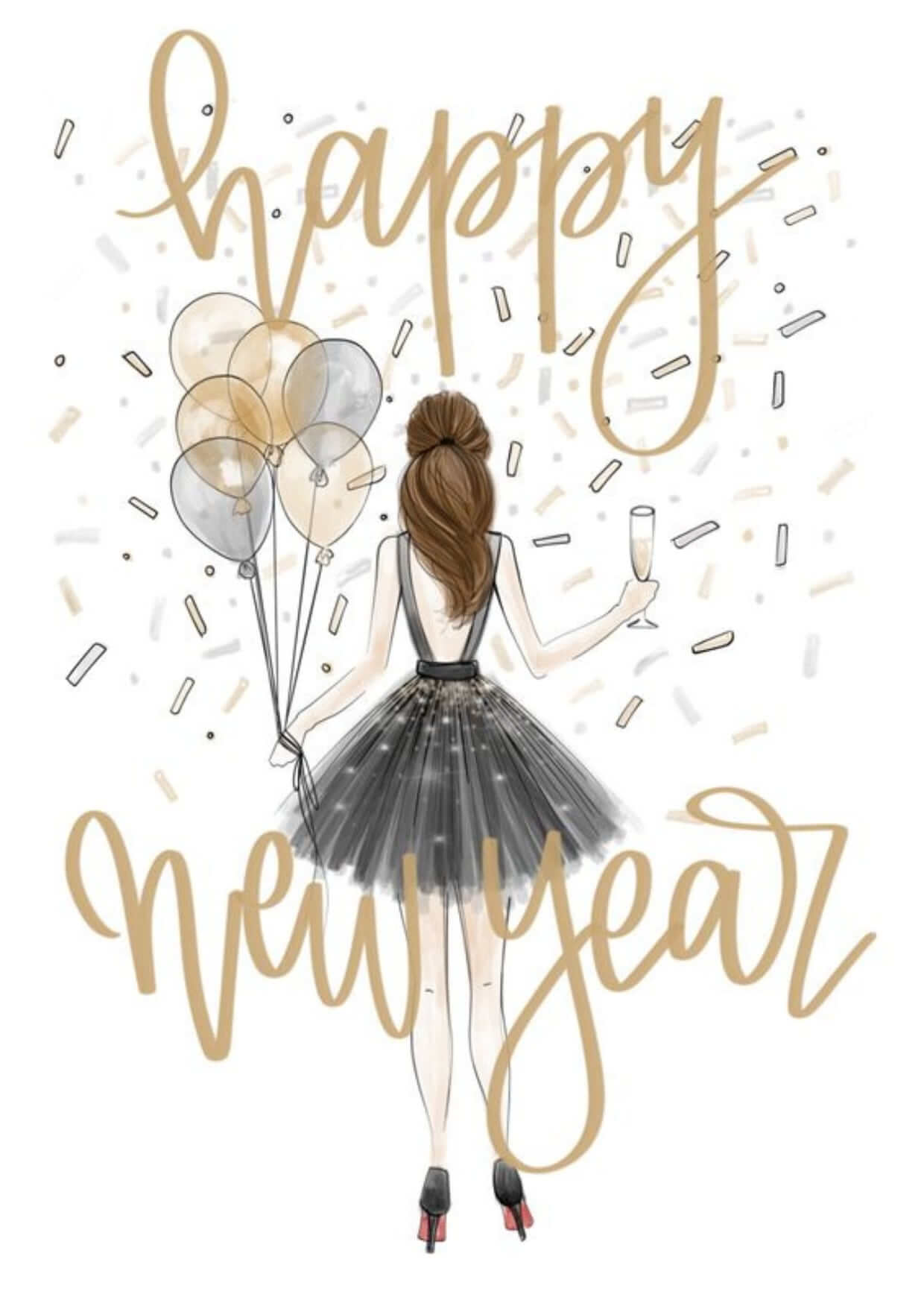 Gold Happy New Year Greeting Card
