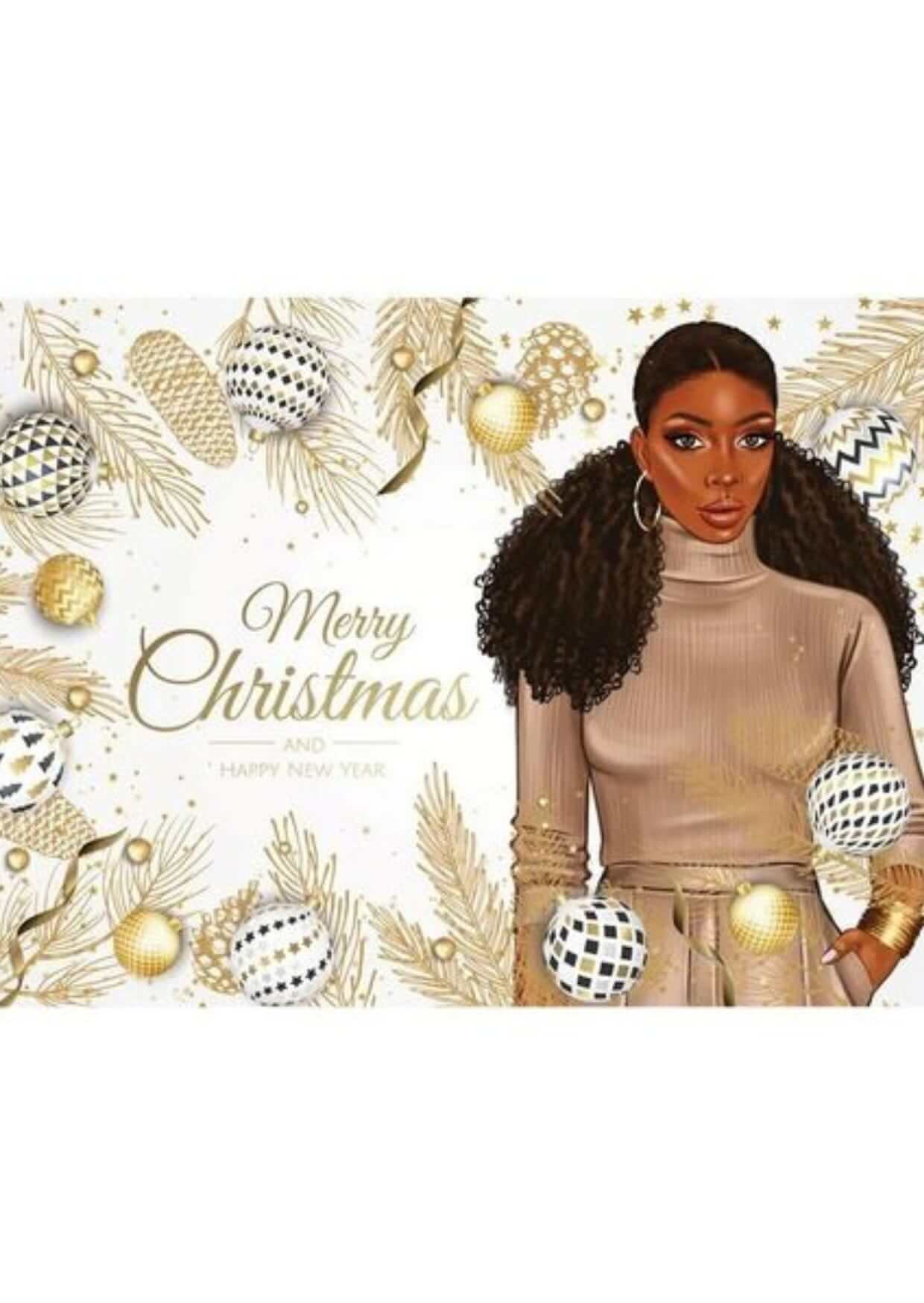 Gold Christmas and New Year Greeting Card
